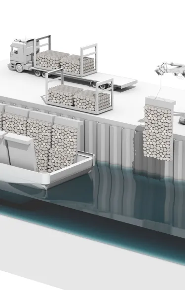 Visueel plaatje van het aanbrengen van Betowall op een kade