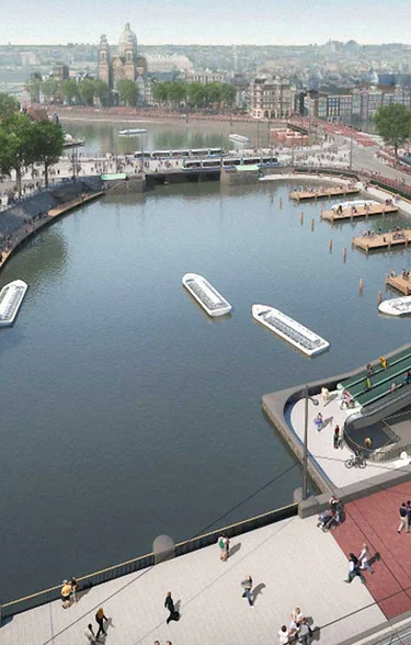 Luchtfoto van het plaatsen van de deksloven bij de entree fase 2 in Amsterdam