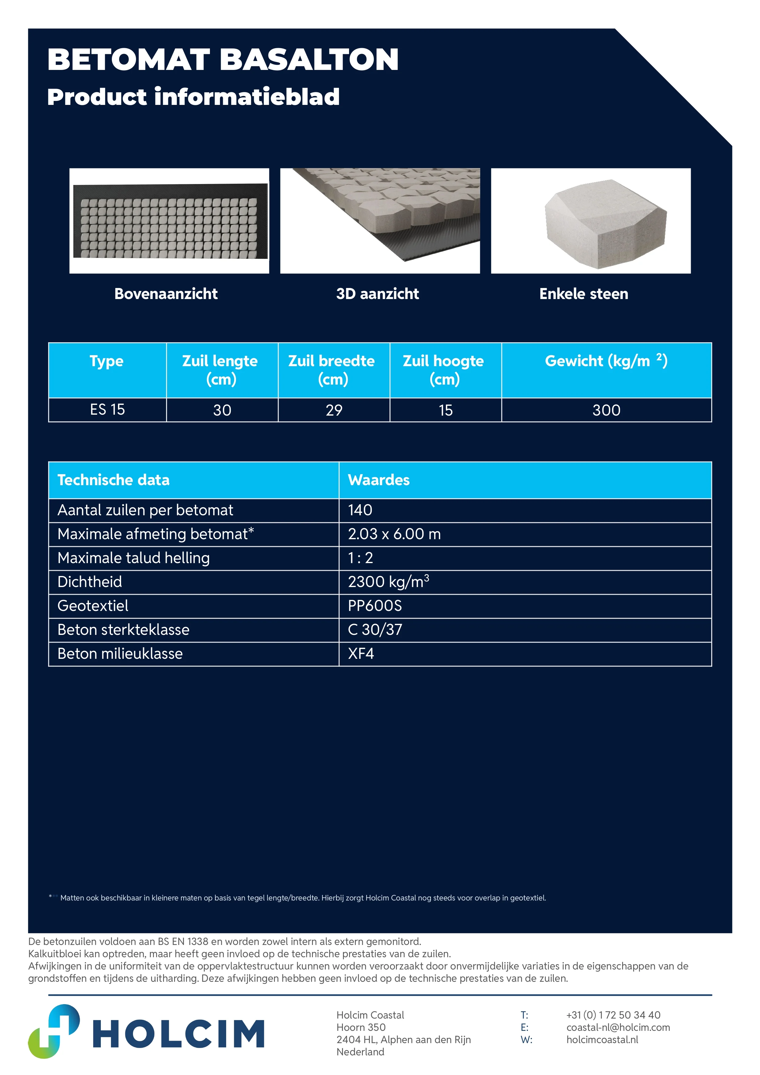 Holcim product datasheet Betomat Basalton betonblokkenmat
