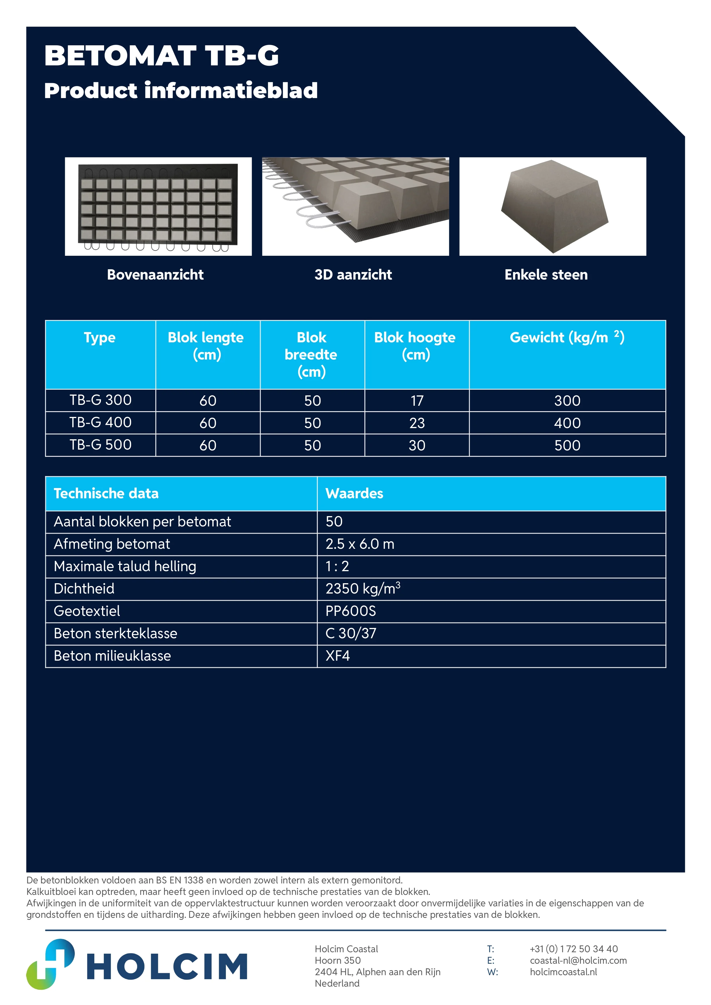 Holcim product datasheet Betomat TBG betonblokkenmat