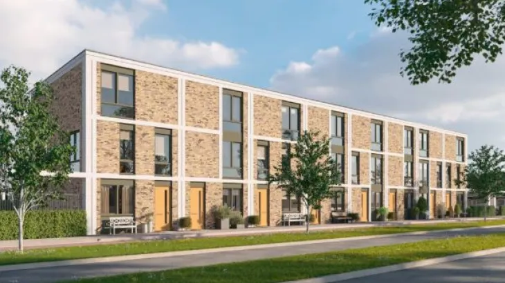 Opgeleverde tussenwoningen van prefab beton in Zoetermeer