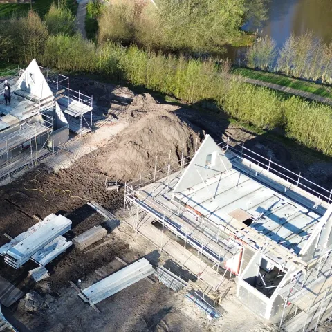 Luchtfoto prefab betonnen casco in Landal Aelderholt 