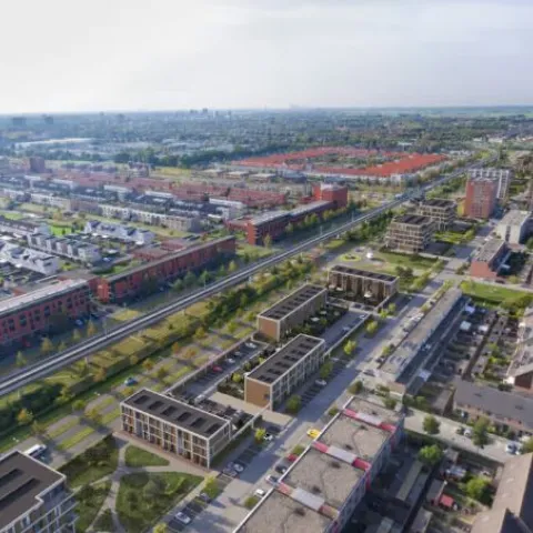 Luchtfoto van de grondgebonden nieuwbouwwijk HeemAvenue